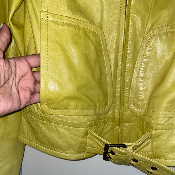 FOR JOSEPH Neon Yellow Soft Butter Leather Full-Zip Buckle Jacket Size S - Picture 4 of 15